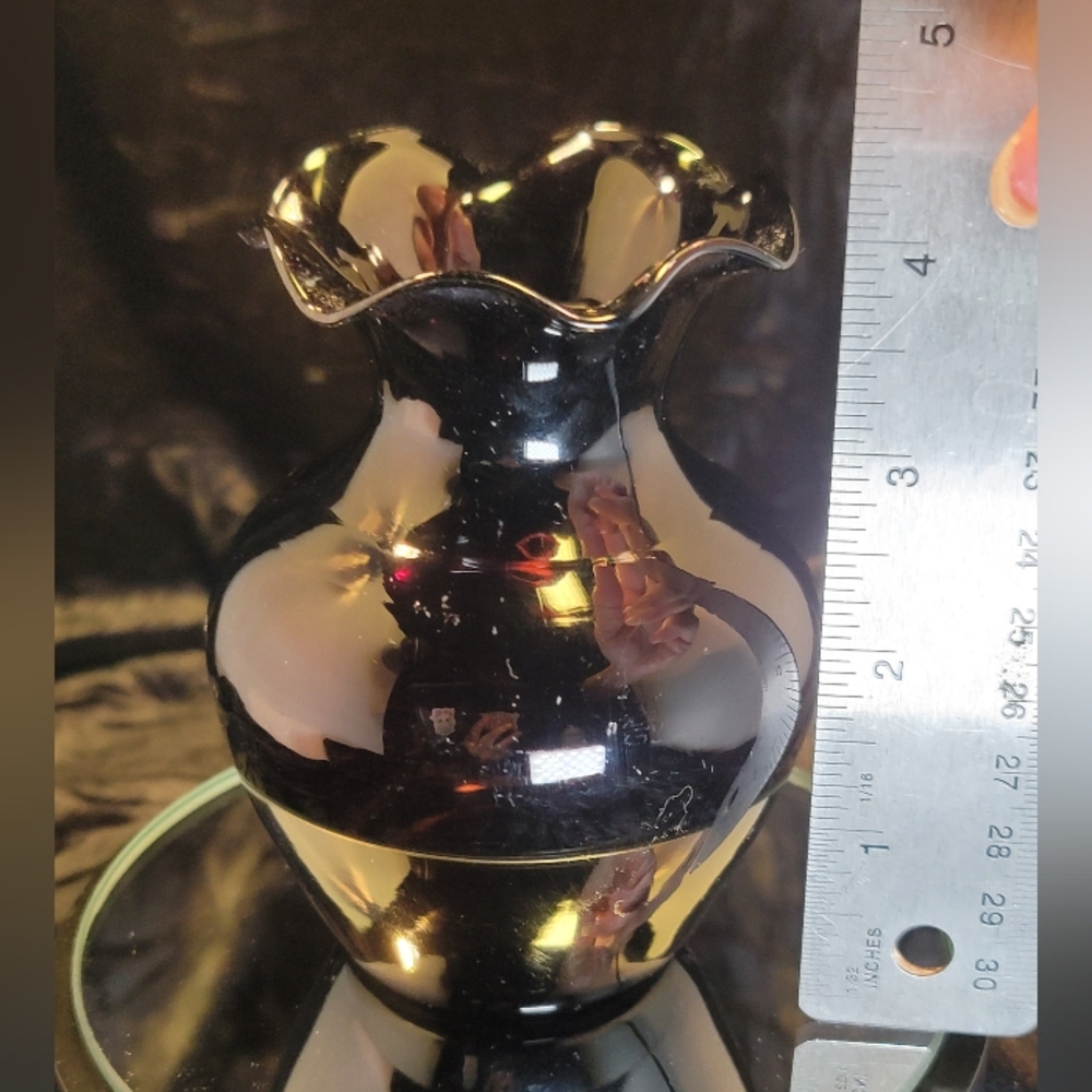 0858. Pair of Vintage ~ Beautiful Elegant ~ Black Amethyst Glass 4" Vases